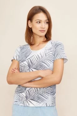 T-Shirt Im Palmenprint Mit Kontrastdetail In Pastell-Gelb Mix Und Match Baumwolle/Elasthan