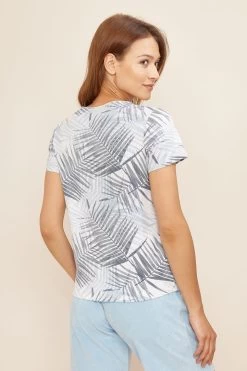 T-Shirt Im Palmenprint Mit Kontrastdetail In Pastell-Gelb Mix Und Match Baumwolle/Elasthan -Pyjamas Für Zuhause 1222060 11436 8