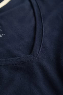 Basic T-Shirt In Dunkelblau Mit Kontrastdetail In Gelb Mix Und Match Viskose/Elasthan -Pyjamas Für Zuhause 1222061 16516 11