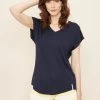 Basic T-Shirt In Dunkelblau Mit Kontrastdetail In Gelb Mix Und Match Viskose/Elasthan
