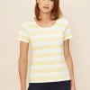 T-Shirt Im Sommerlichen Ringeldruck Gelb-Weiß Mix Und Match Baumwolle/Elasthan