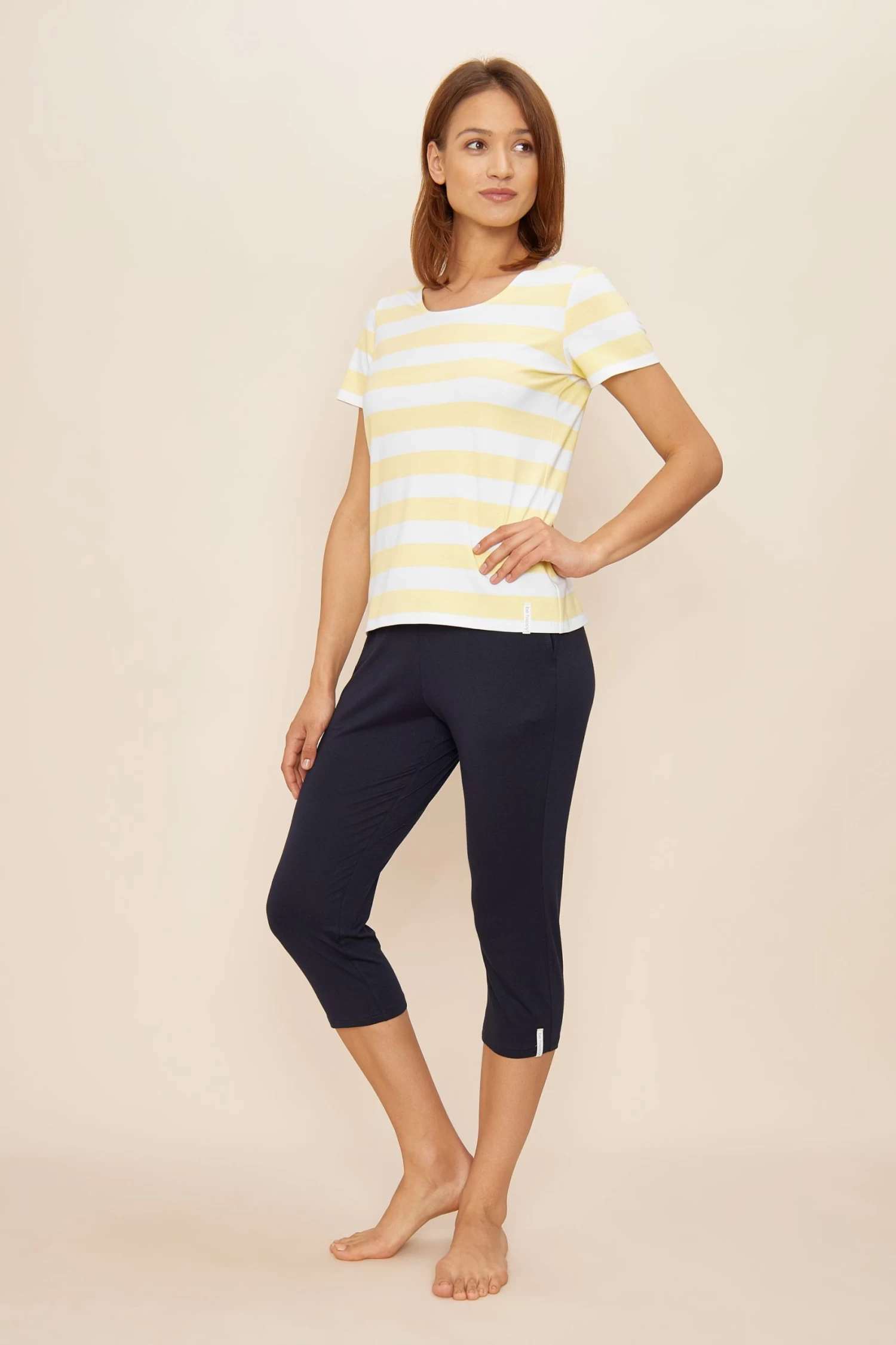 T-Shirt Im Sommerlichen Ringeldruck Gelb-Weiß Mix Und Match Baumwolle/Elasthan 4 T-Shirt Im Sommerlichen Ringeldruck Gelb-Weiß Mix Und Match Baumwolle/Elasthan - Image 4