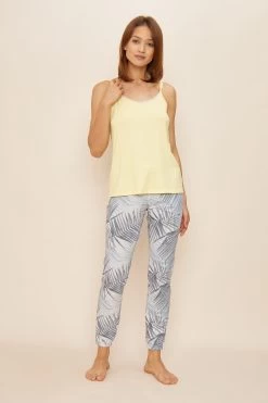 Loungehose Im Palmenprint Mit Kontrastdetail In Pastell-Gelb Mix Und MatchBaumwolle/Elasthan 9 Loungehose Im Palmenprint Mit Kontrastdetail In Pastell-Gelb Mix Und MatchBaumwolle/Elasthan -Pyjamas Für Zuhause 1222071 11436 9