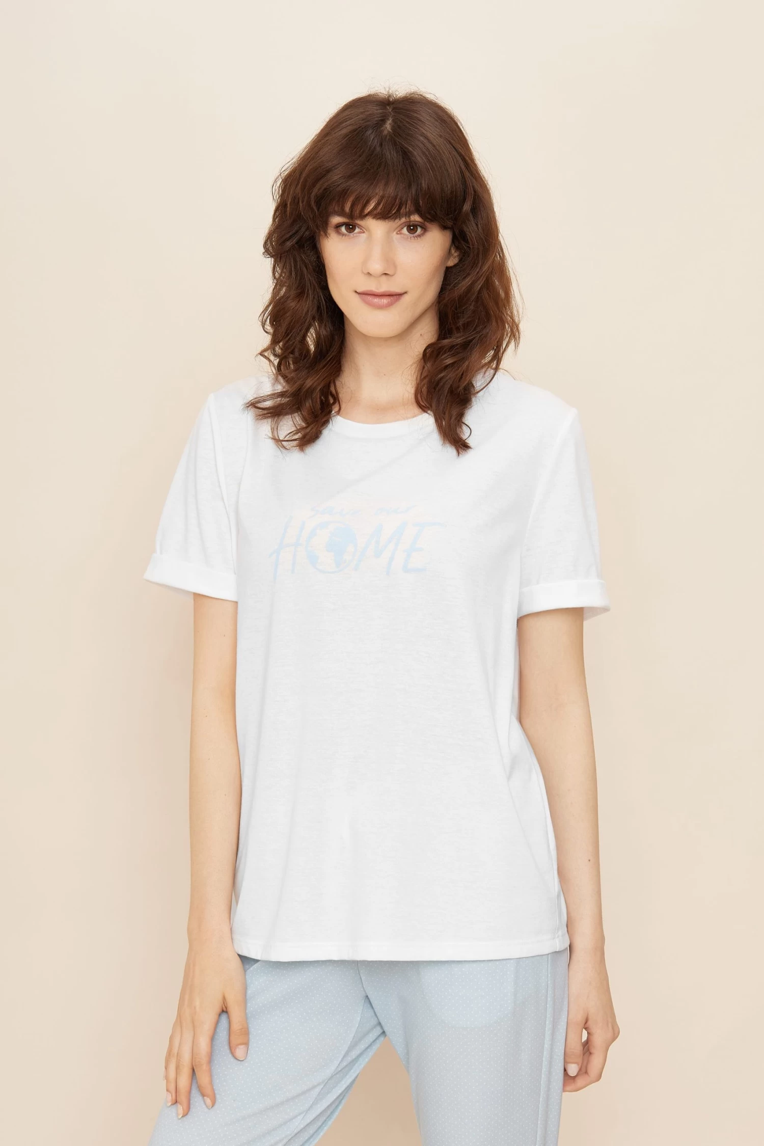 T-Shirt Mit Schriftzug "Save Our Home" Mix Und Match 100% Baumwolle 1 T-Shirt Mit Schriftzug "Save Our Home" Mix Und Match 100% Baumwolle