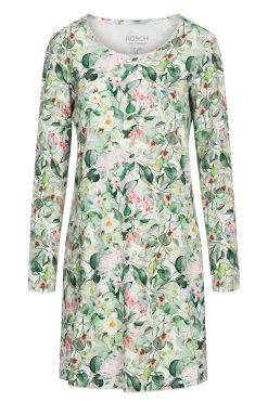 Nachthemd Im Frischen Blumendruck Grün-Rosa Crochetta-Nähte Baumwolle/Elasthan -Pyjamas Für Zuhause 1222100 16403 1