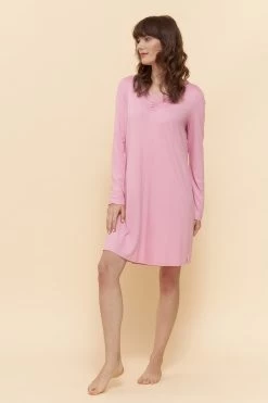 Nachthemd In Rosa Uni V-Ausschnitt Viskose/Elasthan