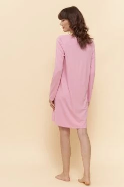 Nachthemd In Rosa Uni V-Ausschnitt Viskose/Elasthan -Pyjamas Für Zuhause 1222101 10025 2