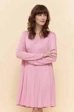 Nachthemd In Rosa Uni V-Ausschnitt Viskose/Elasthan -Pyjamas Für Zuhause 1222101 10025 3