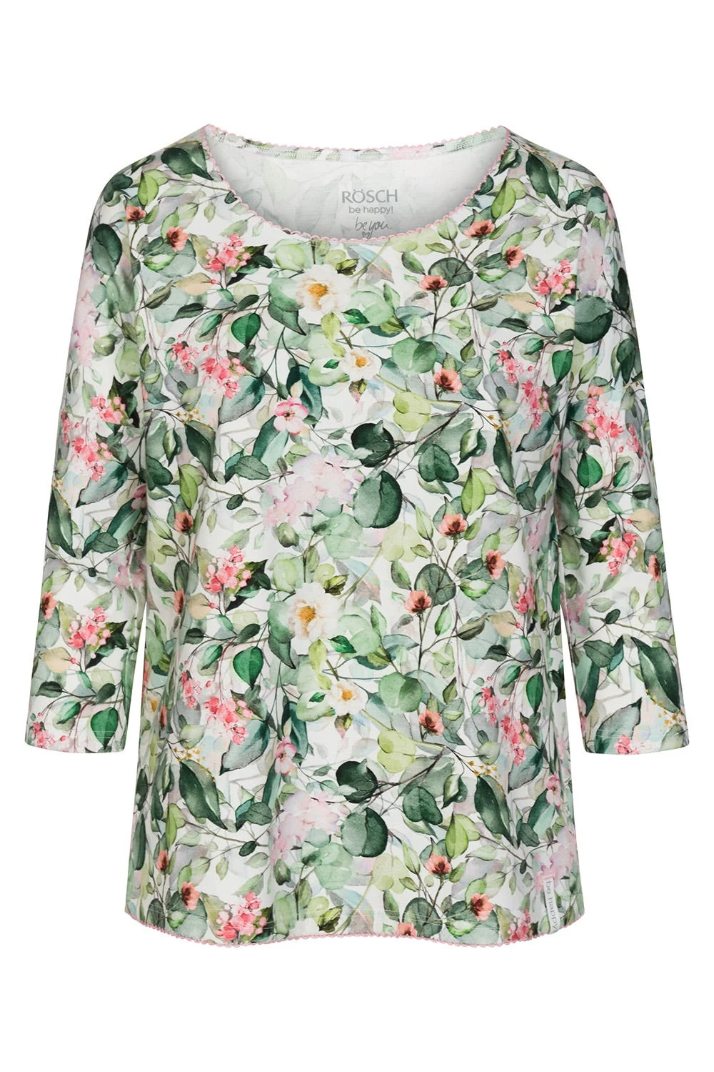 Pyjamashirt Im Frischen Blumendruck Grün-Rosa Mix & Match Baumwolle/Elasthan 2 Pyjamashirt Im Frischen Blumendruck Grün-Rosa Mix & Match Baumwolle/Elasthan - Image 2