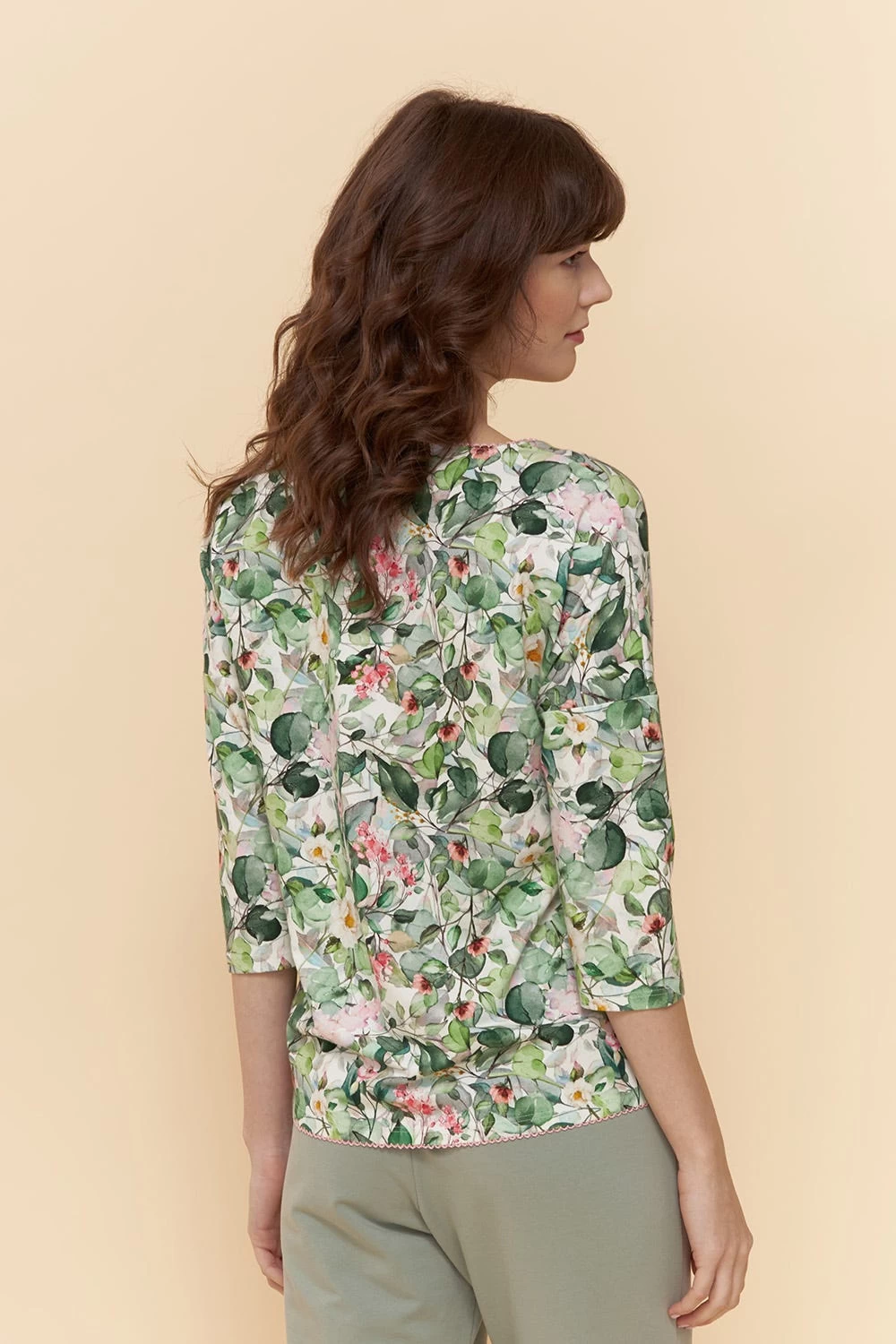 Pyjamashirt Im Frischen Blumendruck Grün-Rosa Mix & Match Baumwolle/Elasthan 3 Pyjamashirt Im Frischen Blumendruck Grün-Rosa Mix & Match Baumwolle/Elasthan - Image 3