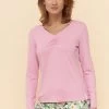 Pyjamashirt In Rosa Uni V-Ausschnitt Mix & Match Viskose/Elasthan