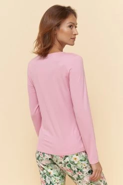 Pyjamashirt In Rosa Uni V-Ausschnitt Mix & Match Viskose/Elasthan -Pyjamas Für Zuhause 1222111 10025 2