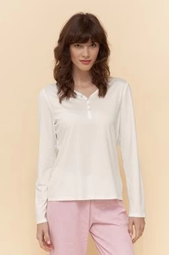 Pyjamashirt Knopfleiste Uni Creme-Weiß Mix & Match Lyocell/Elasthan