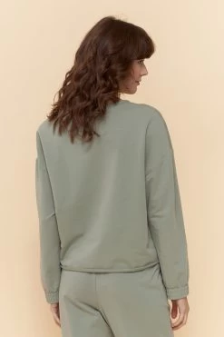 Sweatshirt Mit Ziernähten Grün Uni Mix & Match Baumwolle/Elasthan -Pyjamas Für Zuhause 1222114 11575 2