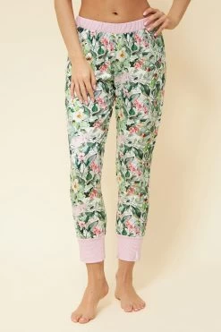 7/8-Hose Im Frischen Blumendruck Grün-Rosa Mix & Match Baumwolle-Elasthan