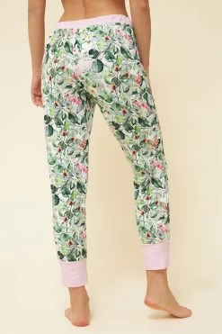7/8-Hose Im Frischen Blumendruck Grün-Rosa Mix & Match Baumwolle-Elasthan -Pyjamas Für Zuhause 1222120 16403 2