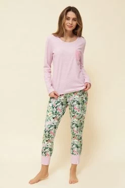 7/8-Hose Im Frischen Blumendruck Grün-Rosa Mix & Match Baumwolle-Elasthan -Pyjamas Für Zuhause 1222120 16403 3