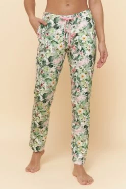 Pyjamahose Im Frischen Blumendruck Grün-Rosa Mix & Match Baumwolle/Elasthan
