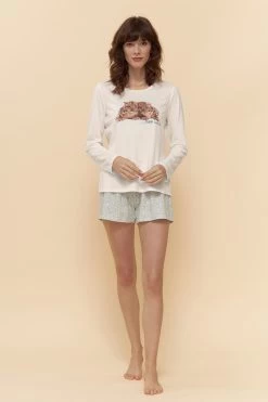 Basic Langarmshirt Mit Motivdruck Leoparden "stay Wild" Mix & Match 100% Baumwolle -Pyjamas Für Zuhause 1222142 11727 3