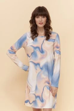 Nachthemd Im Grafischen Druck Pastellfarben A-Linie Baumwolle/Elasthan -Pyjamas Für Zuhause 1222150 16341 3