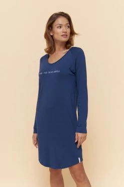 Nachthemd Mit Schriftzug "make Your Dreams Happen" Blau Viskose/Elasthan -Pyjamas Für Zuhause 1222151 11714 3
