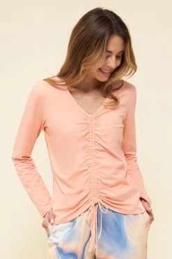 Langarmshirt Mit Moderner Raffung Apricot Mix & Match Baumwolle/Elasthan