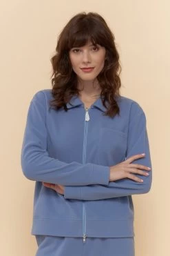 Fleece-Loungejacke Mit Modernem Kragen Tasche Blau Mix & Match Polyester