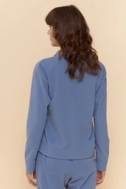 Fleece-Loungejacke Mit Modernem Kragen Tasche Blau Mix & Match Polyester -Pyjamas Für Zuhause 1222163 11998 2