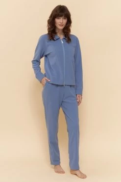 Fleece-Loungejacke Mit Modernem Kragen Tasche Blau Mix & Match Polyester -Pyjamas Für Zuhause 1222163 11998 3