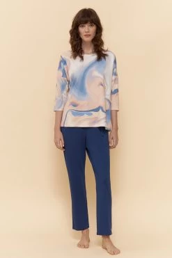 7/8-Pyjamahose Mit Bindeband Raffungen Blau Mix & Match Viskose/Elasthan -Pyjamas Für Zuhause 1222171 11714 3