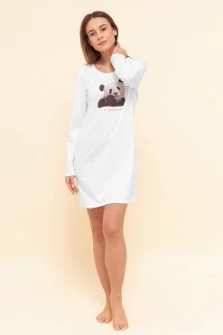 Nachthemd Mit Motivdruck "be Pandaful" Weiß 100% Baumwolle