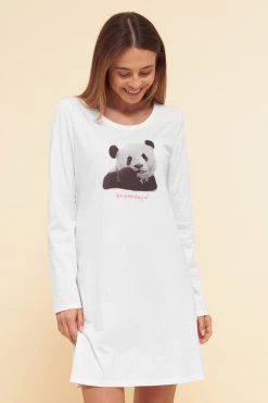 Nachthemd Mit Motivdruck "be Pandaful" Weiß 100% Baumwolle -Pyjamas Für Zuhause 1222190 11727 3