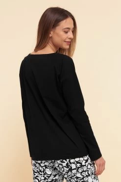 Pyjamashirt Mit Motivdruck "green Vibes Only" Schwarz Mix & Match 100% Baumwolle -Pyjamas Für Zuhause 1222191 10995 2