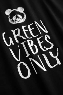 Pyjamashirt Mit Motivdruck "green Vibes Only" Schwarz Mix & Match 100% Baumwolle -Pyjamas Für Zuhause 1222191 10995 5