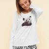 Pyjamashirt Mit Motivdruck "be Pandaful" Weiß Mix & Match 100% Baumwolle