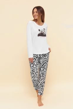 Pyjamashirt Mit Motivdruck "be Pandaful" Weiß Mix & Match 100% Baumwolle -Pyjamas Für Zuhause 1222192 11727 3