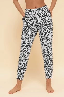 7/8-Pyjamahose Im Panda-Druck Schwarz-Weiß Taschen Mix & Match 100% Baumwolle