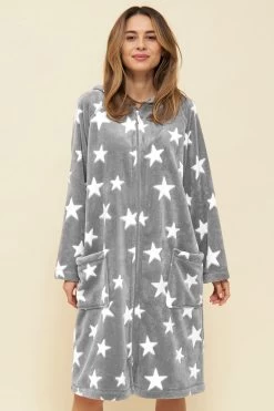 Kapuzenmantel Aus Flausch Kuschelig Reißverschluss Polyester -Pyjamas Für Zuhause 1222195 16579 10