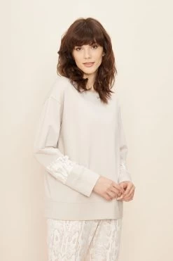 Sweatshirt Mit Details Im Schlangenprint Animalprint Pastellfarben Baumwolle/Elasthan