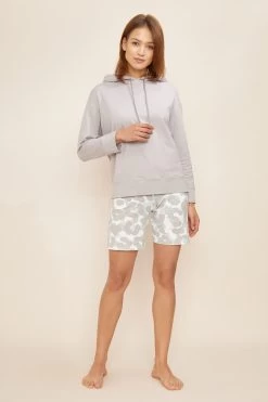 Bermuda Im Sommerlichen Camouflage-Druck Grau-Türkis Sweathose Loungehose Bio-Baumwolle/Elasthan -Pyjamas Für Zuhause 1223021 16598 3