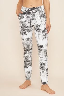 Sweathose Im Schwarz-weißen Palmendruck Bio-Baumwolle/Elasthan