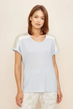 T-Shirt Mit Colourblocking-Details Pastellfarben Baumwolle/Modal