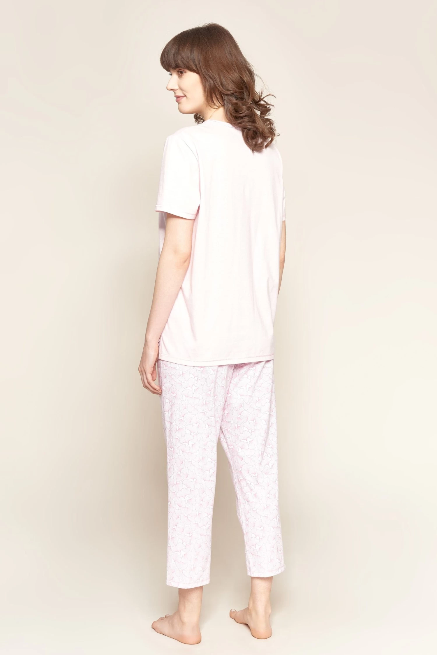 Pyjama Kurz Mit Gingkoblätter-Druck Rosa Verspielt 100% Baumwolle 2 Pyjama Kurz Mit Gingkoblätter-Druck Rosa Verspielt 100% Baumwolle - Image 2