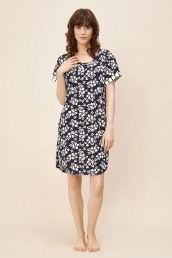 Bigshirt Im Blumenprint Marineblau 100% Baumwolle