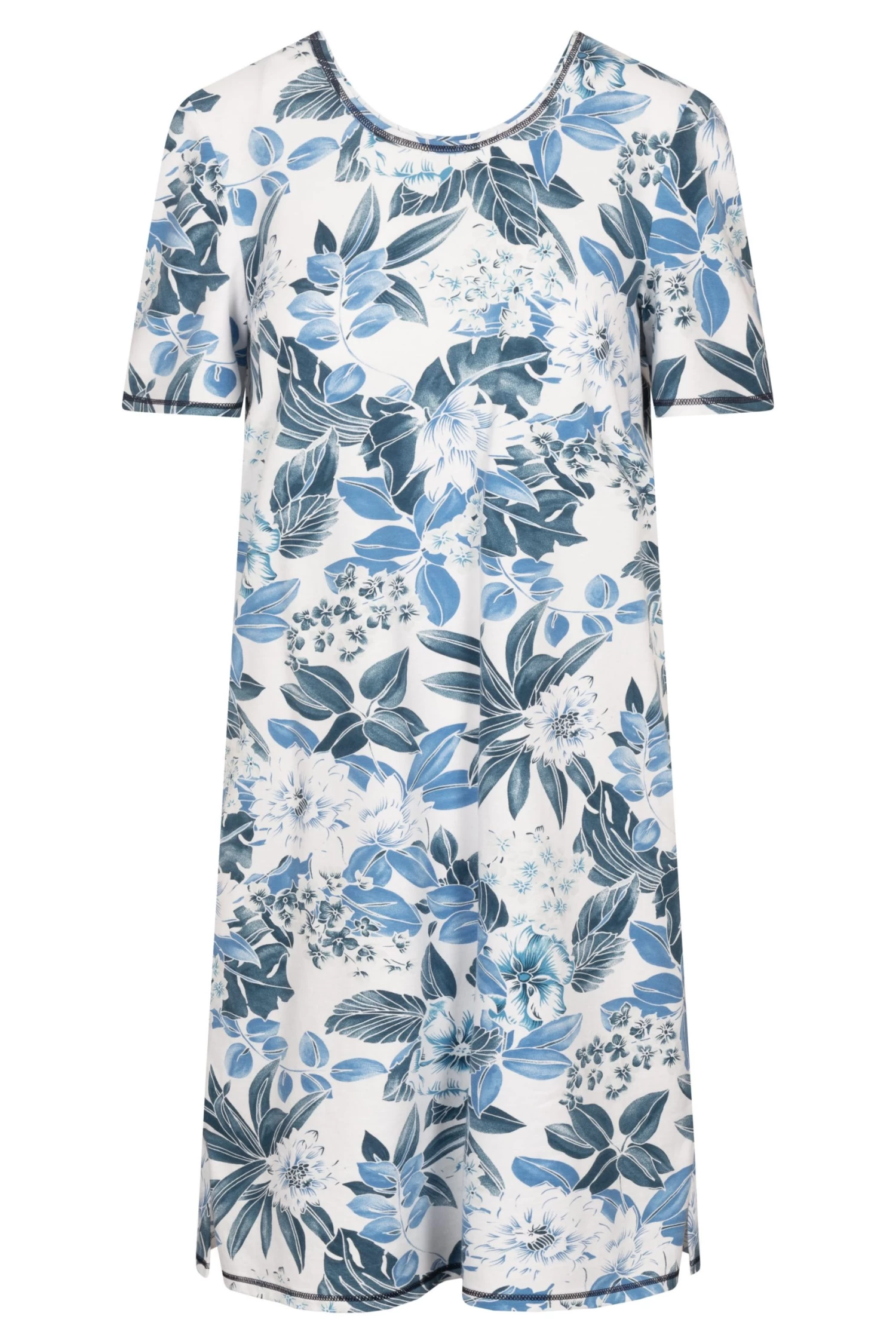 Nachthemd Kurzarm Im Blumenprint Blau-Töne Tailliert Baumwolle/Elasthan 2 Nachthemd Kurzarm Im Blumenprint Blau-Töne Tailliert Baumwolle/Elasthan - Image 2