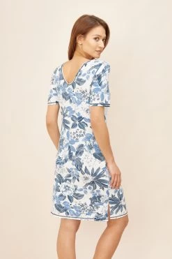 Nachthemd Kurzarm Im Blumenprint Blau-Töne Tailliert Baumwolle/Elasthan 8 Nachthemd Kurzarm Im Blumenprint Blau-Töne Tailliert Baumwolle/Elasthan -Pyjamas Für Zuhause 1223266 11573 2