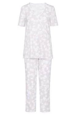 Pyjama Kurz Im Blumendruck Wickeloptik Spitzenband 100% Baumwolle -Pyjamas Für Zuhause 1223313 16402 52