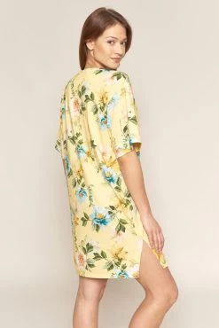 Bigshirt Im Blumendruck Gelb Kimono-Style 100% Baumwolle -Pyjamas Für Zuhause 1223379 16501 2