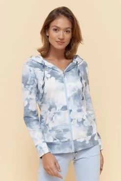 Sweatjacke Im Blauen Batik-Druck Hoodie Kapuze Bio-Baumwolle/Elasthan