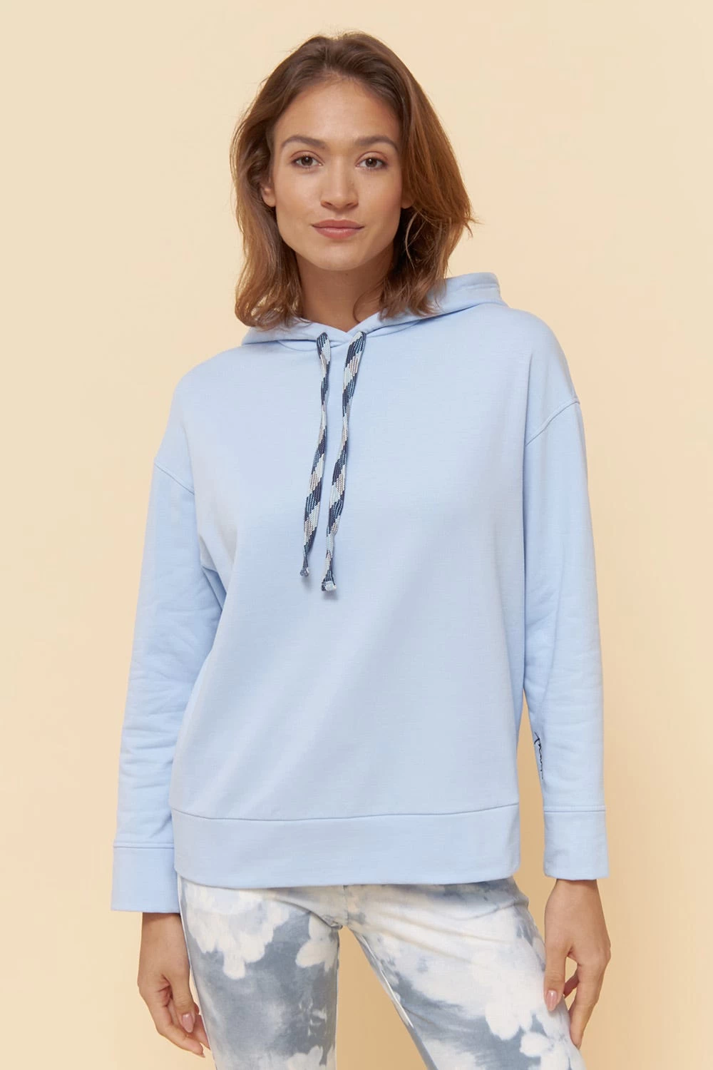 Sweatshirt Mit Stickerei "thanks" Blau Kapuze Hoodie Bio-Baumwolle/Elasthan